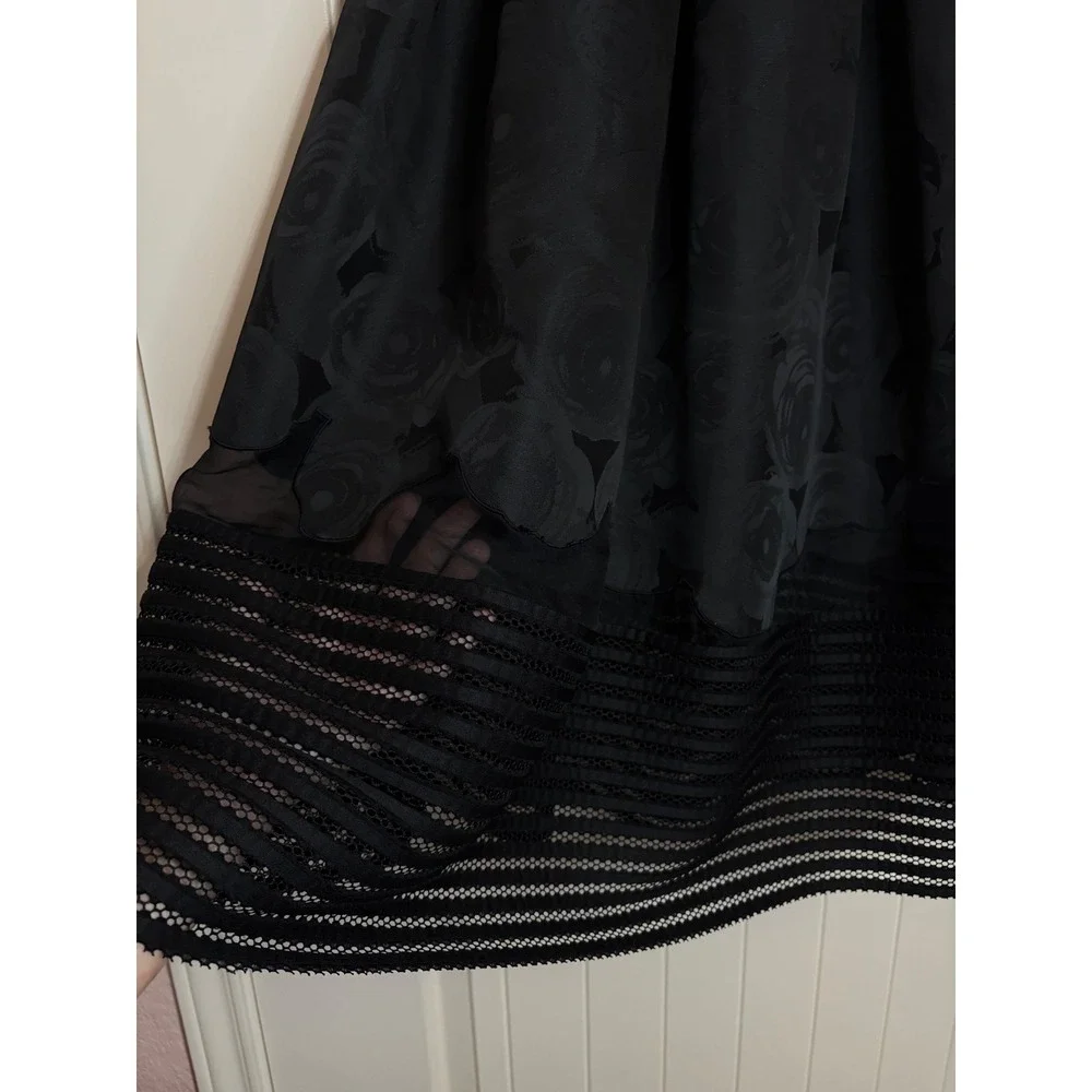 Sachin + Babi  Black Floral Jacquard Midi Skirt Mesh Hem Quiet Luxury Silk 4